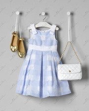NWT Janie Jack Hydrangea Blue Gazebo Gingham Organza Dress Bloomers 12-18 mo