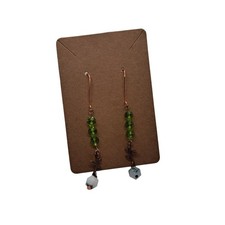 Green crystal white stone earrings 2" drop