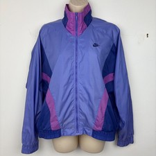 Vtg 90s Nike Colorblock Windbreaker Jacket Womens Sz L Purple Nylon Stained READ