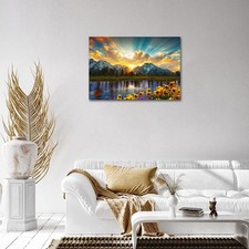 Grand Teton National Park Wall Art Sunflower Landscape Canvas Mountain Artwor...