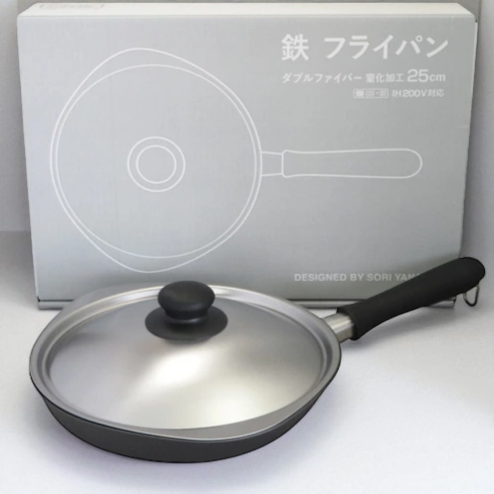 Sartén de hierro nitrurado Sori Yanagi 25 cm con tapa doble fibra hecha en Japón