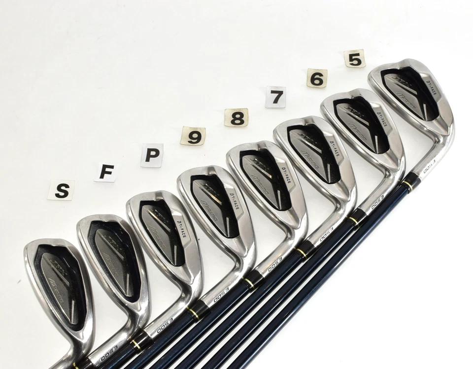 Juego de hierros de golf Mizuno JPX E500 8p 5-6-7-8-9-Pw-Fw-Sw diestro R regular Ti Face Club Foto 3 de 4