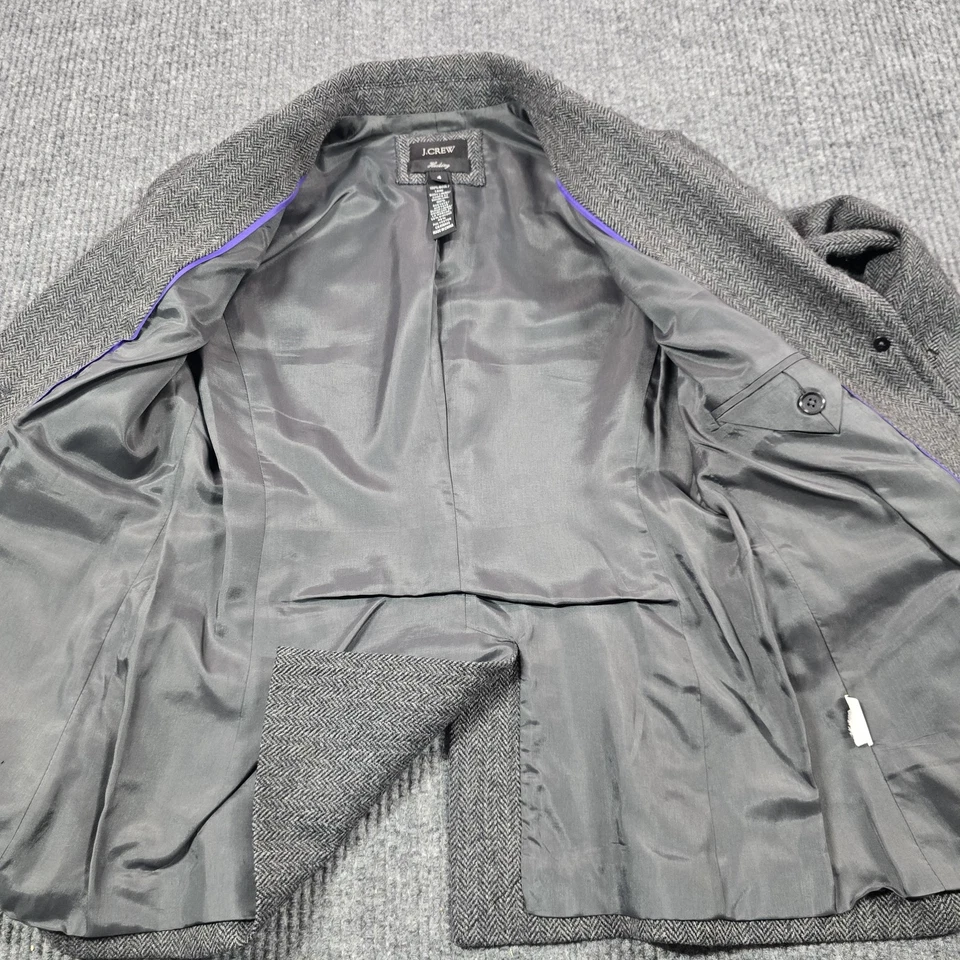 Blazer J Crew Mujer 4 Gris Lana Hacking Chaqueta Espiga Tweed Forrado A Medida Foto 3 de 4