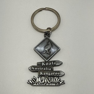 Australian Pewter Keychain 2  Kangaroo Sign Koala Australia This Way Key Chain