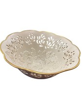 Lenox Vintage Porcelain Bowl Gold Trim Cutout Design Decorative Piece SKU 7953