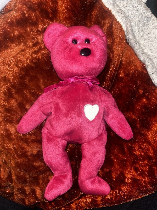 Ty Beanie Babies Valentina Pink Bear Plush w/ White Heart 1999 Vintage