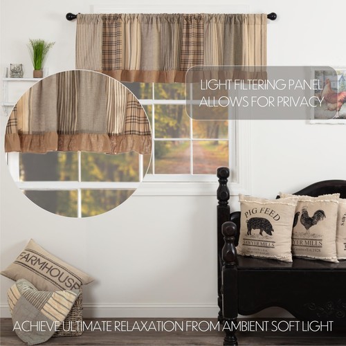 Sawyer Mill Charcoal Farmhouse Curtains for Kitchen Window Topper Linen Plaid... - Picture 4 of 8