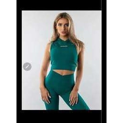 Alphalete Surface Path Leggings and Matching Crop Tank Hoodie-Teal SZ Medium