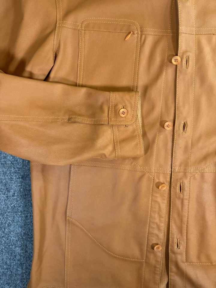 Camisa Chaqueta de Cuero Italiana Bodil & Christensen Para Hombre 42 S Tostada Cazadora De Colección Y2K Foto 3 de 4