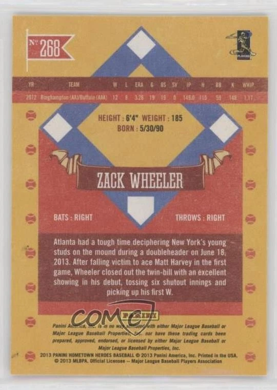 2013 Panini Hometown Heroes Short-Print Zack Wheeler #268 Rookie RC - Image 2 of 2