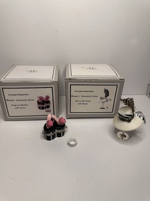 Lof of 2 PHB  Women's Accessories Porcelain Hinged Trinket Boxes HAT & PUMPS