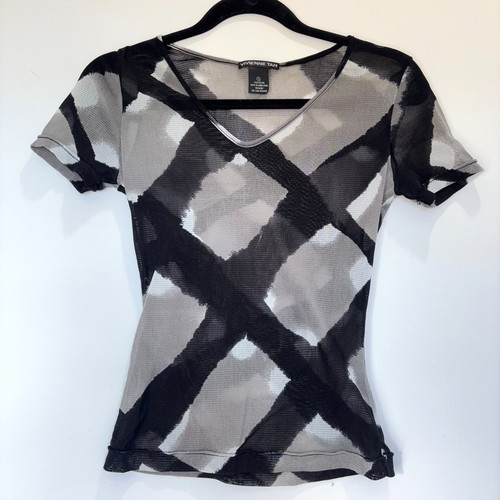 Vintage Vivienne Tam Embroidered Mesh Sheer Top Floral Black Gray Y2K Size 3 - Image 1