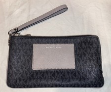 Michael Kors Bedford MK Signature Black Double Zip Wristlet Wallet Clutch