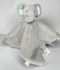 Kellytoy Elephant Lovey Rattle Gray Bow Stitched Eyes Blue White Polka Dot Ears