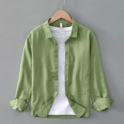 Herren Sommerhemd Weich Fließend Grün Casual Elegant Leicht Simil-Lino XY7K2