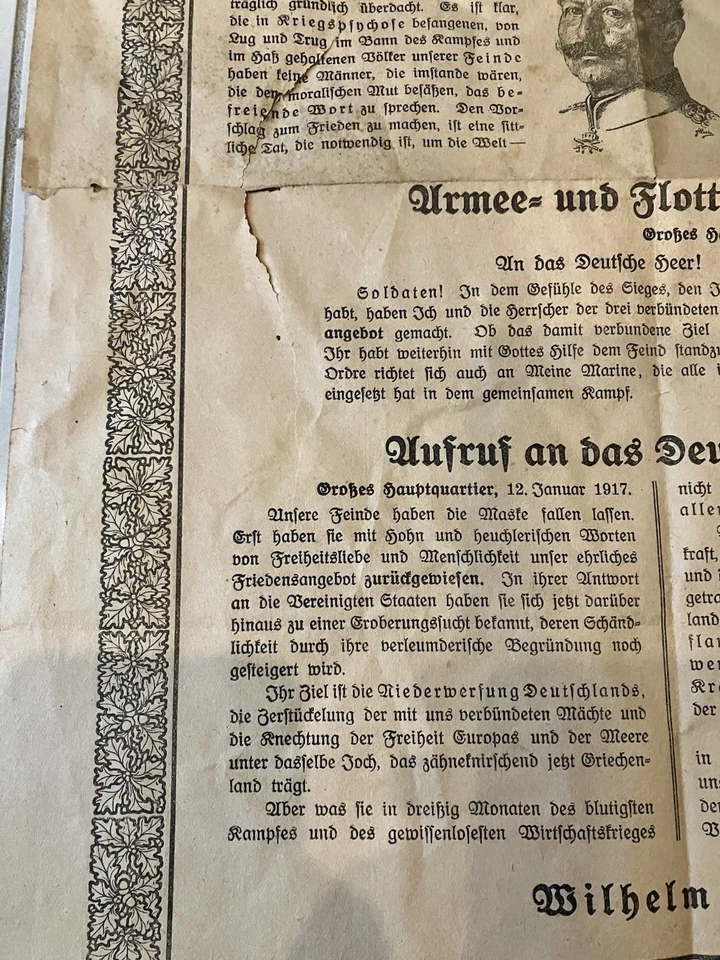 1916 / 1917 Propagandaplakat WW1 Kaiser Wilhelm II. Friedensangebot Original WK1 - Bild 4 von 4