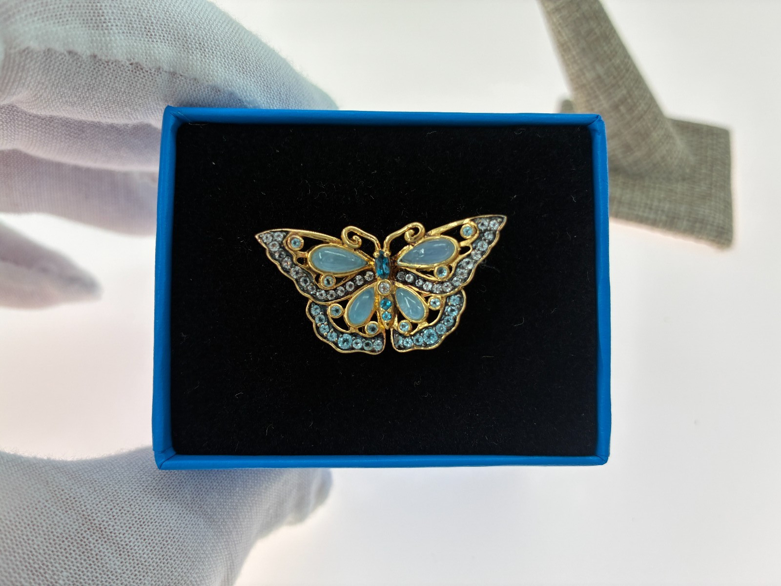 Blue Multi Gemstone Butterfly Statement Ring Ster… - image 1