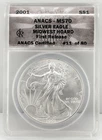 2001 $1 American Silver Eagle ANACS MS70 MIDWEST HOARD 1 oz FIRST RELEASE Coin