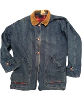 Vintage International Men Chore Coat Large Blue Denim Barn Jacket CorduroyCollar