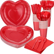 216 Pcs Valentines Red Heart Paper Plates and Napkins 36 Guests Valentines Day