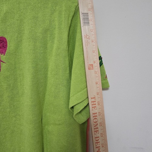 New Quacker Factory Cardigan Vintage Flamingo Green & Pink Tropical Women's 1 XL - Picture 10 of 11