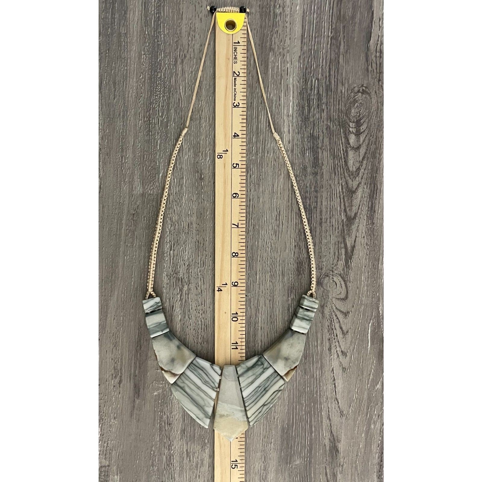 Gray White Stone Statement Necklace Adjustable Co… - image 12