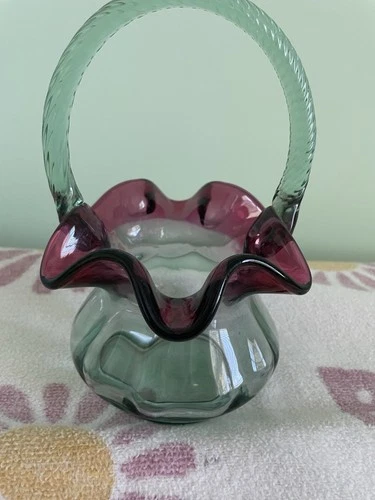 Fenton Rubina Verde Melon Basket  Green/Plum Ombré