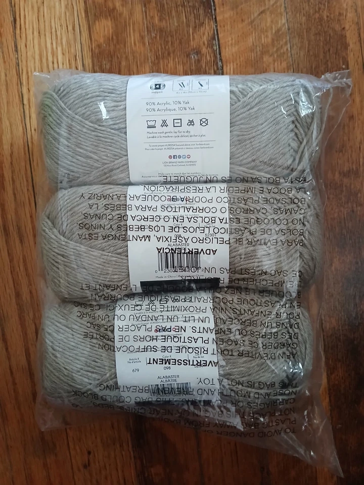 Lion BRAND Touch of Yak Yarn Alabaster, Lot Of 3, NEW SEALED PACKAGE - Image 3 of 4