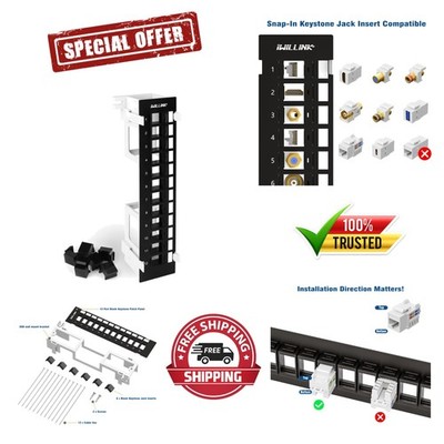 Compact 12-Port Keystone Panel with Wall Mount Bracket & Cable Management System