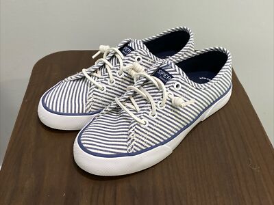 SPERRY Blue White Striped Top-sider Boat Shoes Sneakers Size