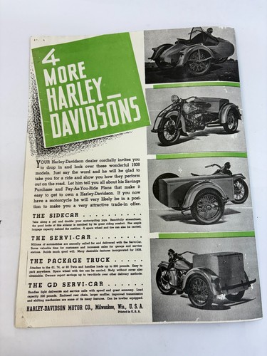 Harley-Davidson 1938 modelo de ventas folleto folleto - Imagen 3 de 5
