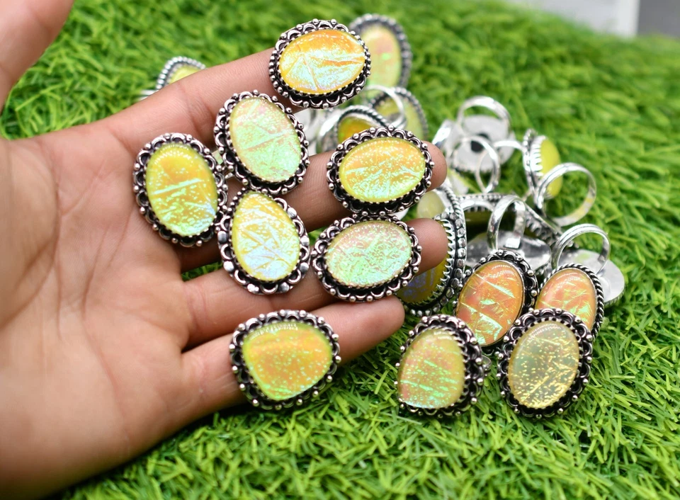 Gelb Triole Opal Edelstein Mix Menge Schmuck Ringe, Mix Design Versilbert - Bild 4 von 4