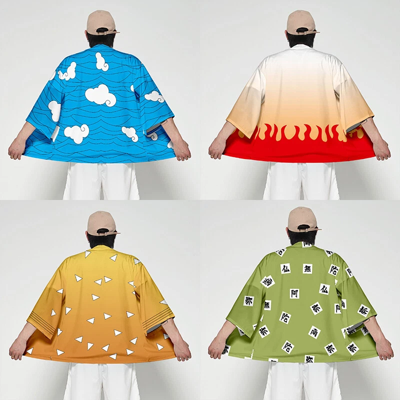 Herren Damen 3/4 Ärmel Strickjacke Kimono T-Shirt Top Japanisch Yukata Kapuuzen - Bild 3 von 4