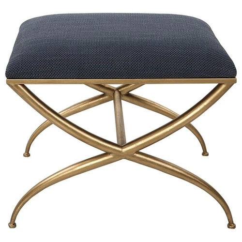 Uttermost Crossing Contemporary Iron and Fabric Small Bench in Navy Blue/Gold - Picture 3 of 6