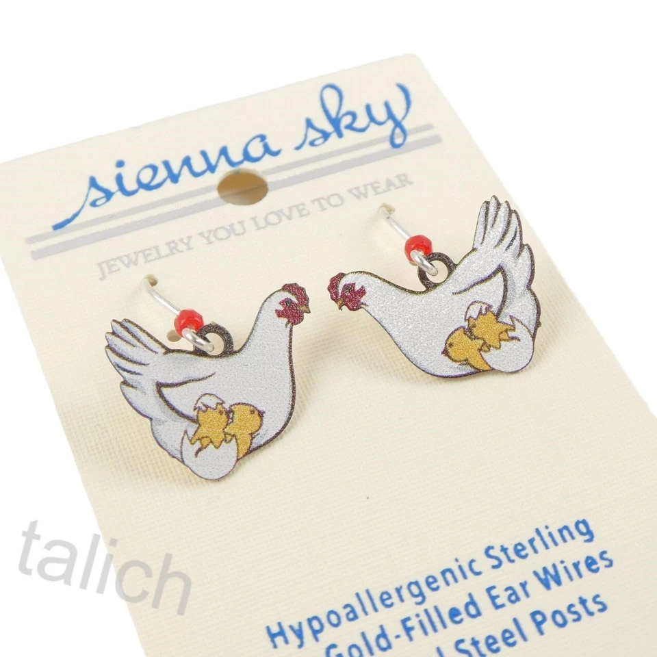Sienna Sky Earrings White Hen and Yellow Baby Chicks Fun Cute Whimsical Unique - Image 3 of 4