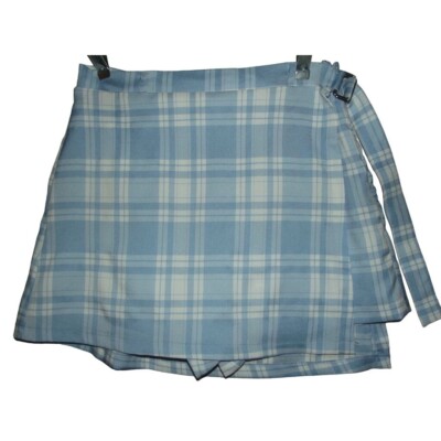Rue21 Skort Junior Size Medium skirt/shorts side zip blue white plaid  collegiate