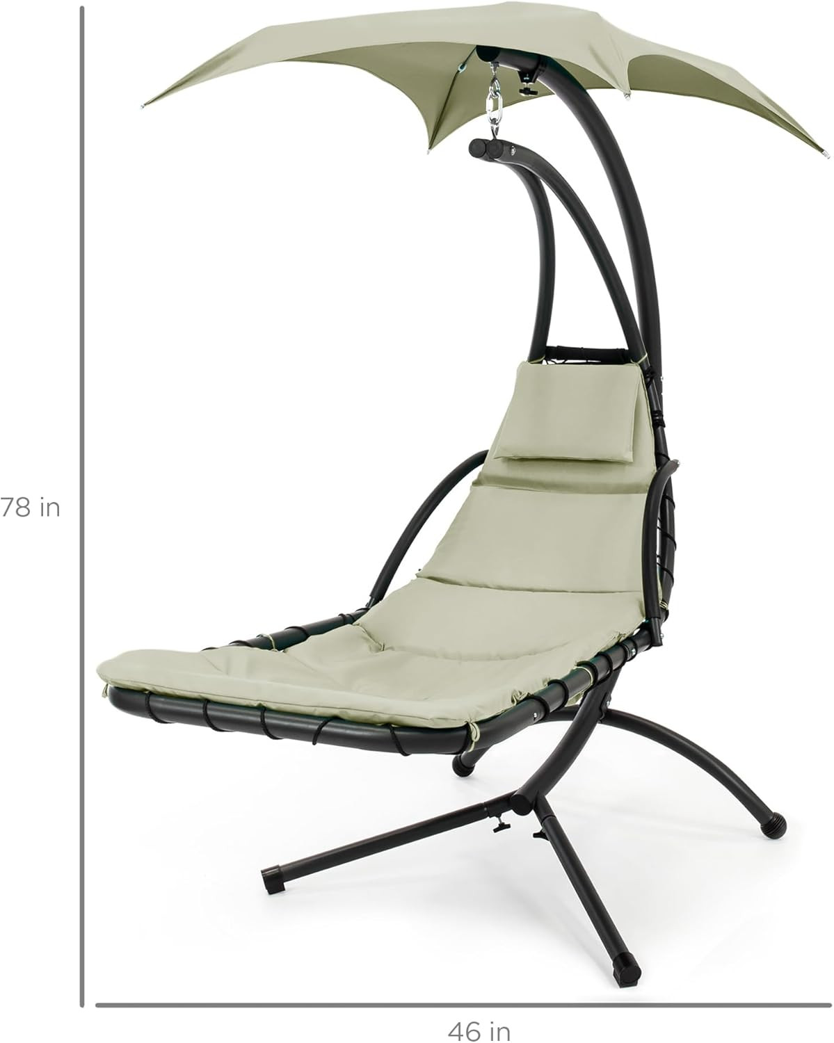 Sage Curved Steel Outdoor Chaise Lounge Swing with Canopy & Pillow
