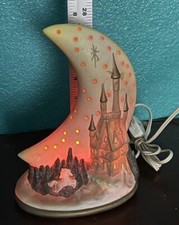1993 Vintage Ceramic moon and star lamp with unicorns Vintage Moon Night Light