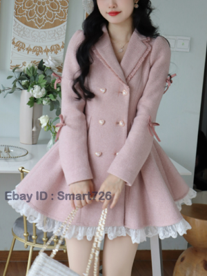 Warm Winter Pink Sweet Elegant Dress Women Lace Korean Style Party Mini  Dress | eBay