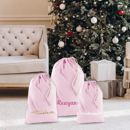 Saco de Papá Noel de Algodón Personalizado en Rosa con Nombre Personalizado Regalo de Navidad para Niños - Imagen 7 de 7