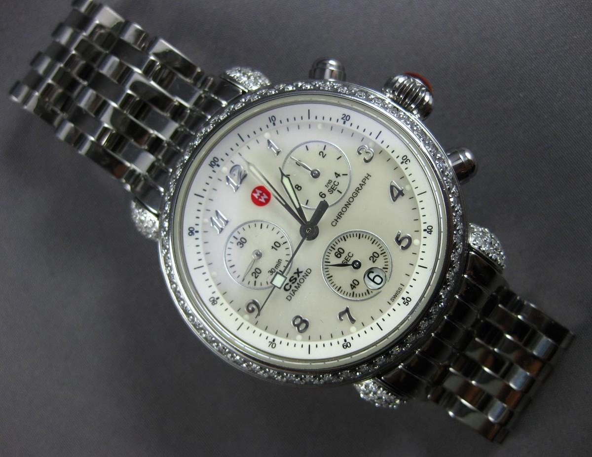 LARGE 2.0CT DIAMOND STAINLESS STEEL CSX MICHELE CHRONOGRAPH  display picture 2