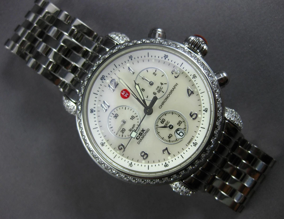 LARGE 2.0CT DIAMOND STAINLESS STEEL CSX MICHELE CHRONOGRAPH 