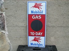 Vintage Style Mobiloil "Gas To-Day" Mobilgas Embossed Metal Sign 26X10 New