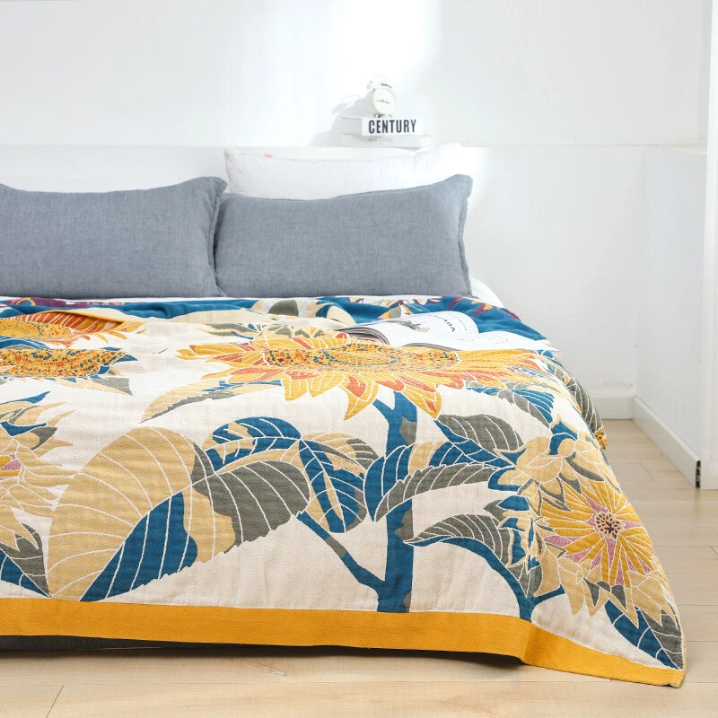 Sofá Manta Coche o Viaje Transpirable Algodón Puro Gasa Edredón Sábana Plana Foto 4 de 4