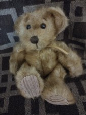 First  Main Minky Brown Teddy Bear Leather Bow Corduroy Feet Plush Toy 7"