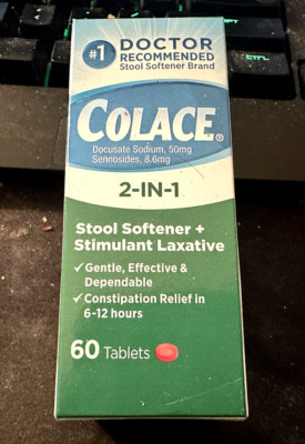 Colace Docusate Sodium 2 in 1 Stool Softener & Laxative 60 Tablets Exp 06/2025