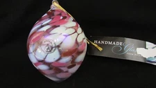 Zorza Hand Blown 6" Glass Iridescent Ornament Poland Pinks And White Teardrop