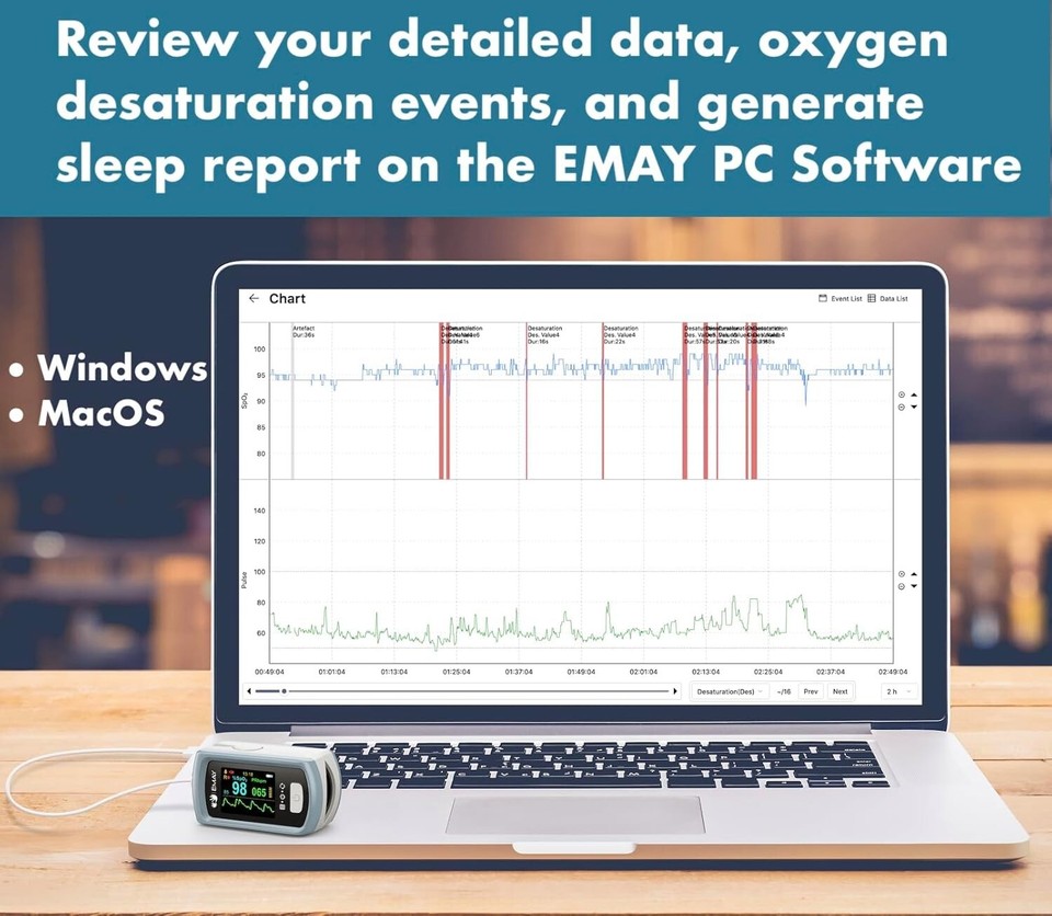EMAY EMO-90 Sleep Oxygen Monitor for Overnight & Continuous SpO2 ...