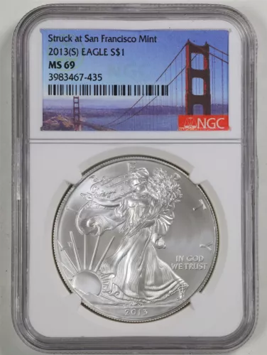 2013(S) 1oz San Francisco Mint Struck Silver American Eagle MS69 NGC 3983467-435