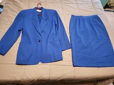 Vintage 1980's Lillie Rubin Stunning Electric Blue 100 Wool Skirt Set Size 12
